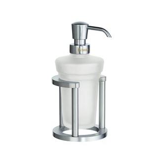 Smedbo FS201 7 in. Free Standing Frosted Glass Soap Dispenser with Brushed Chrome Holder from the Outline Collection